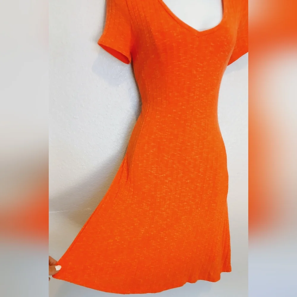 Anthropologie × Dolan Left Coast Ribbed Fit & Flare Dress in Tangerine Size S - Picture 6 of 8